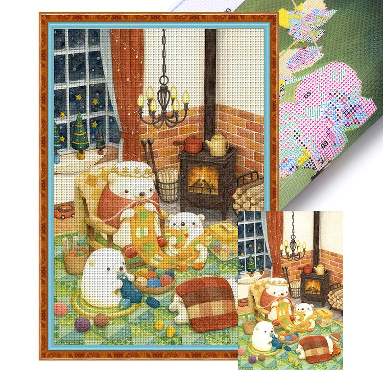 White Bear Family 11CT Stamped Cross Stitch 50*75CM