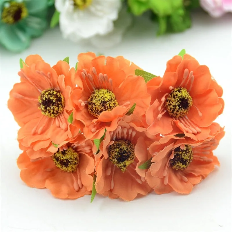 6pcs/lot Real Touch Hight Small Grade Artificial Poppy Bouquet Wedding Silk Rose Flowers For DIY Wedding Wreath Decoration