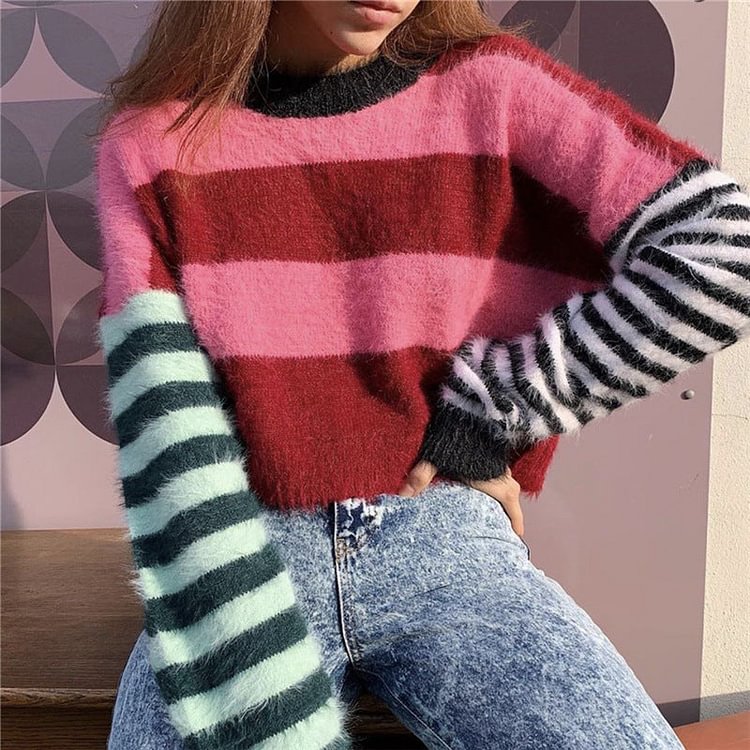 Contrast Color Stripe Sweater