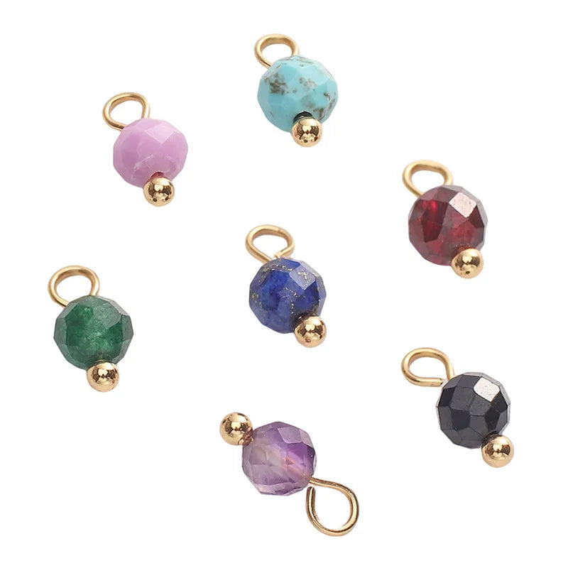 5 PCS/Package Diameter 3mm Diameter 4mm Hole 1~1.9mm Alloy Natural Stone Geometric Pendant Jewelry Accessories