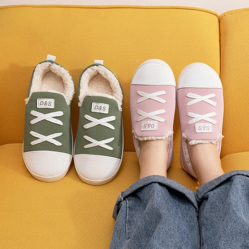 Comemore Man Women Winter Home Warm Cotton Slippers Couple Bedroom Indoor Sneakers New Woman Fluffy Slides Plush House Shoes 202