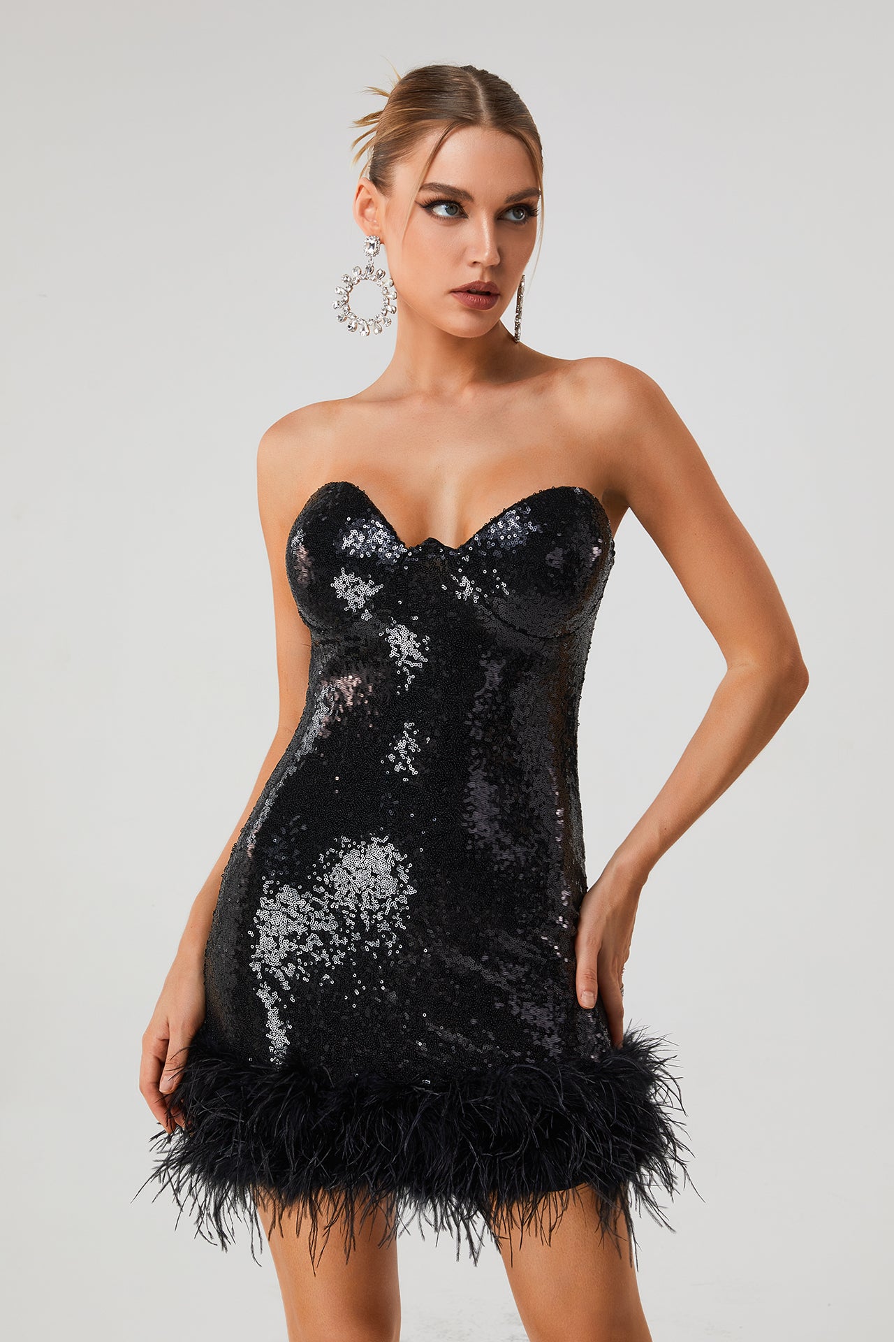 Astrid Chestless Sequin Dress-Black