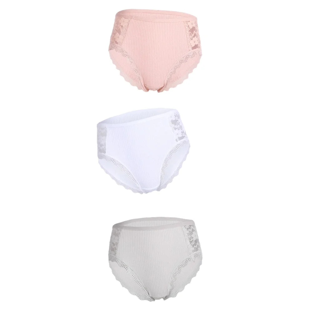 3PCS Hot Sale Cotton Panties Comfot Seamless High Waist Women's Panties Solid Lace Briefs Underwear Sexy Plus Size Underpants