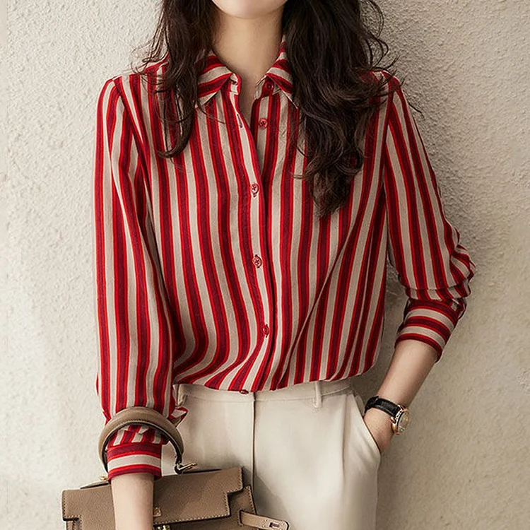 Red Striped Casual Shift Shirts & Tops QueenFunky