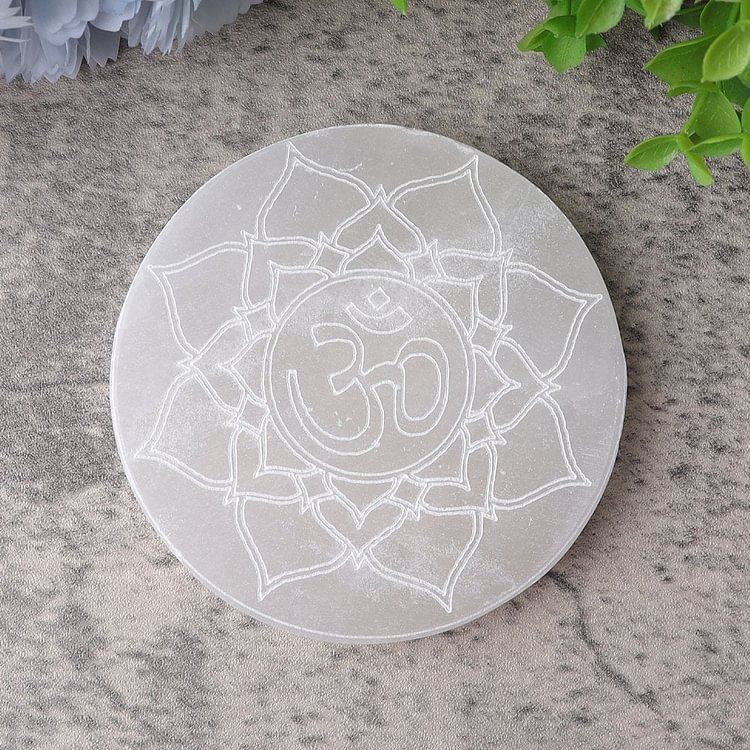 4" Selenite Coaster with Printing Crystal