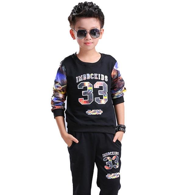 2pcs of kid boys tops printed cotton tracksuit clothes