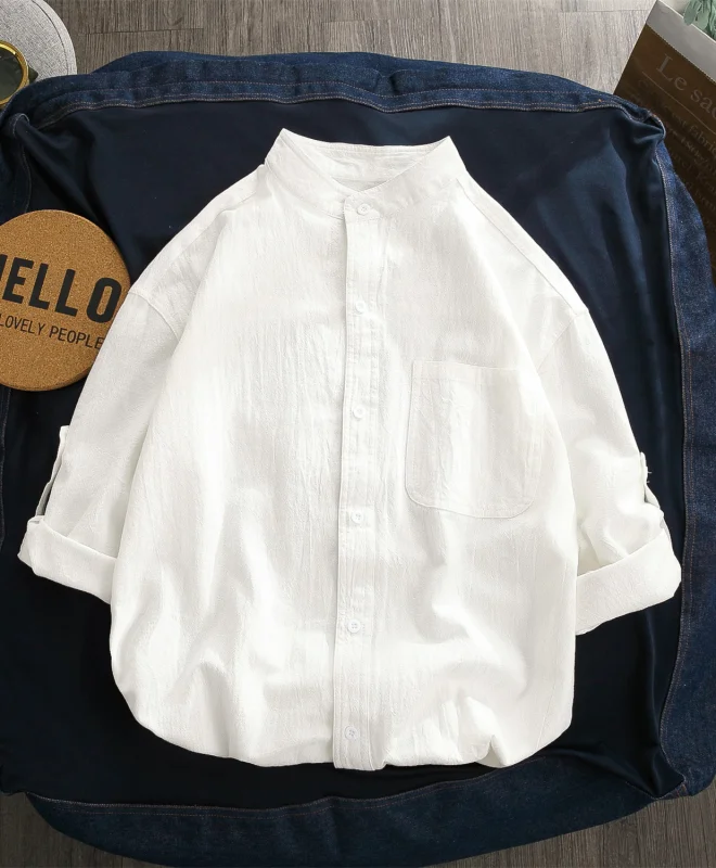Men's Linen Shirts Long Sleeve Loose Jacket Cotton Linen Casual Tops