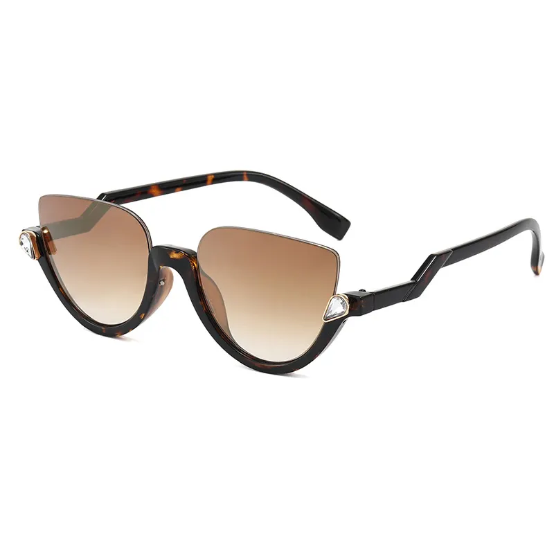 Unisex Vintage Half Frame Cat Eye Diamond Sunglasses