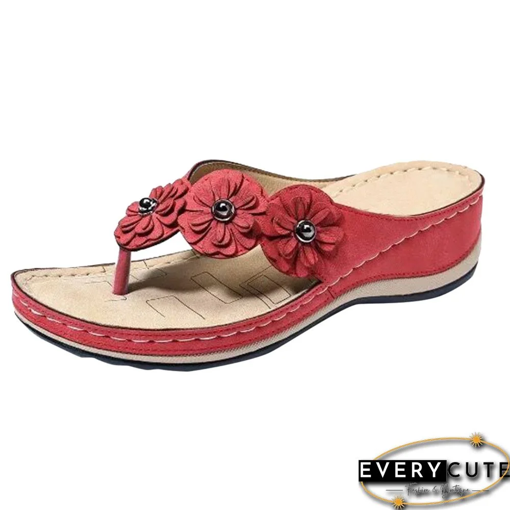 Summer Flat Sandal For Women 5 Colors Sandales Multicolor Retro Flowers Flip-flops Women Slippers Sandalias Mujer Platform Shoes