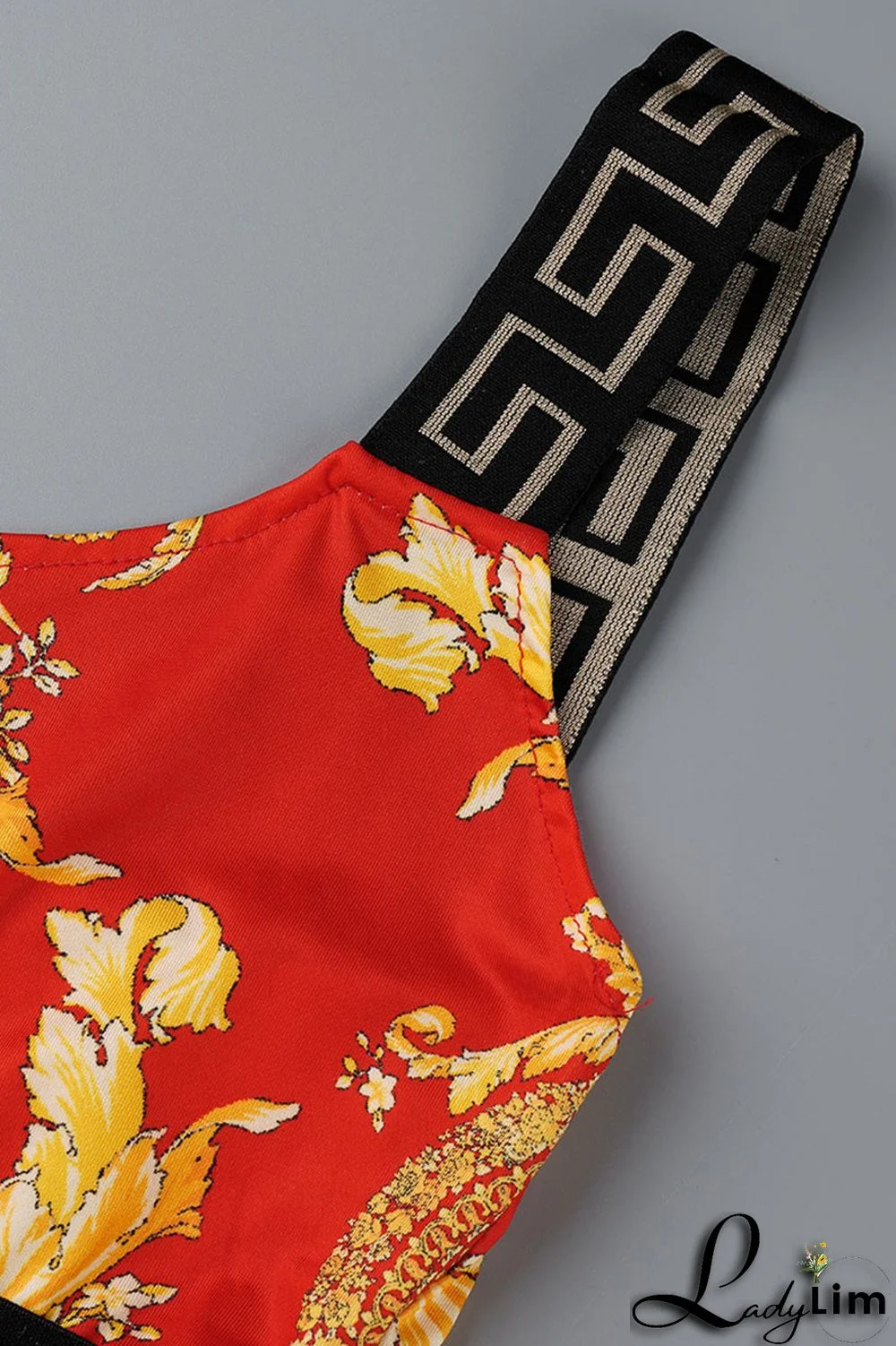 Red Fashion Casual Print Patchwork Backless O Neck Sleeveless Two Pieces