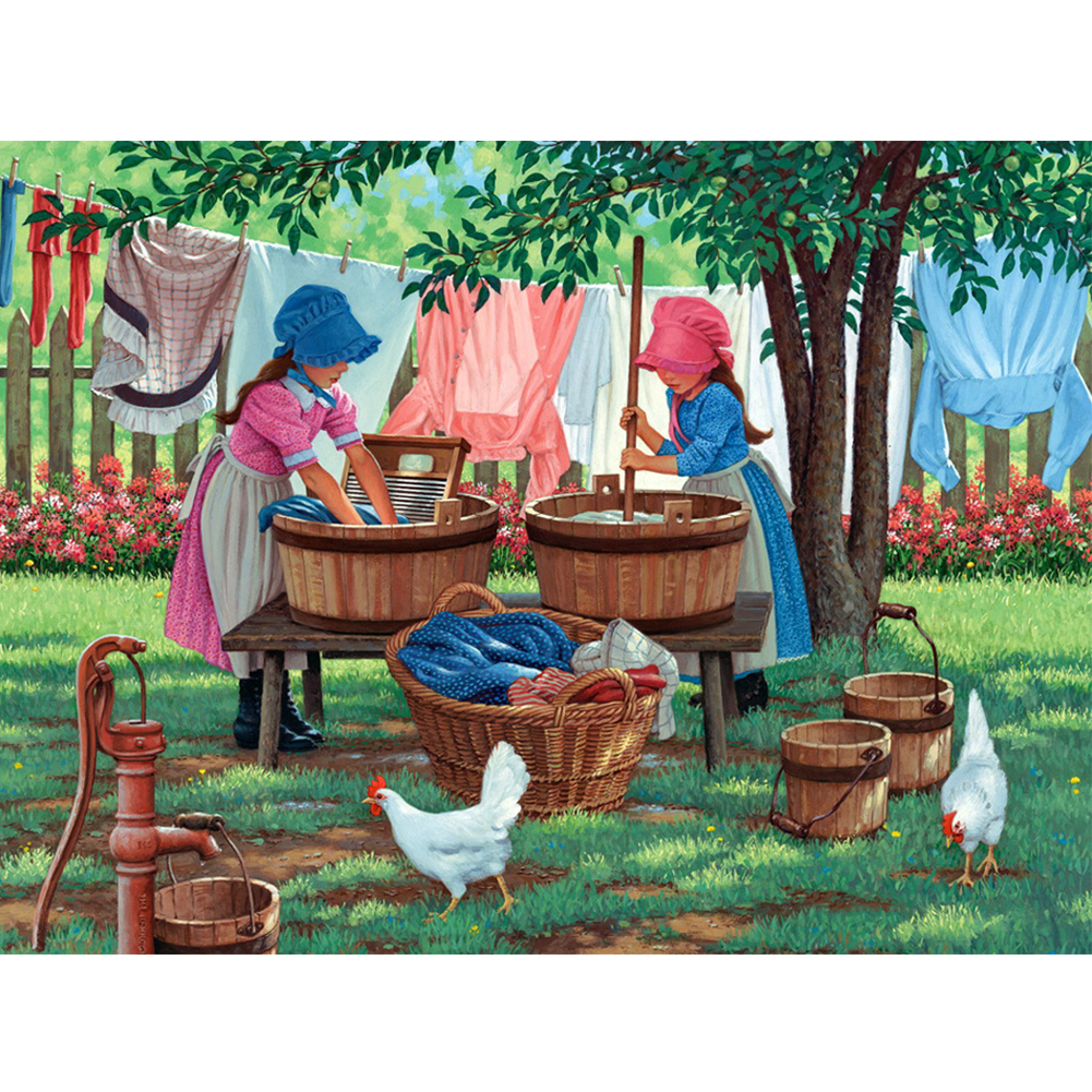 

40*30CM - Round Drill Diamond Painting - Village Life, 501 Original