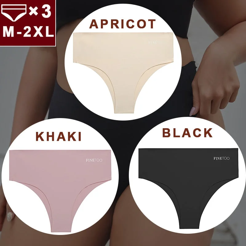 FINETOO 3PCS/Set Women Seamless Underwear Panties Ice Silk Lingerie Female Briefs Plus Size M-2XL Sexy Girls Breathable Pantys