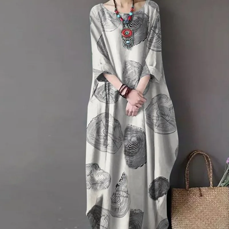 Printed vintage pocket loose large women's Japanese and Korean dress