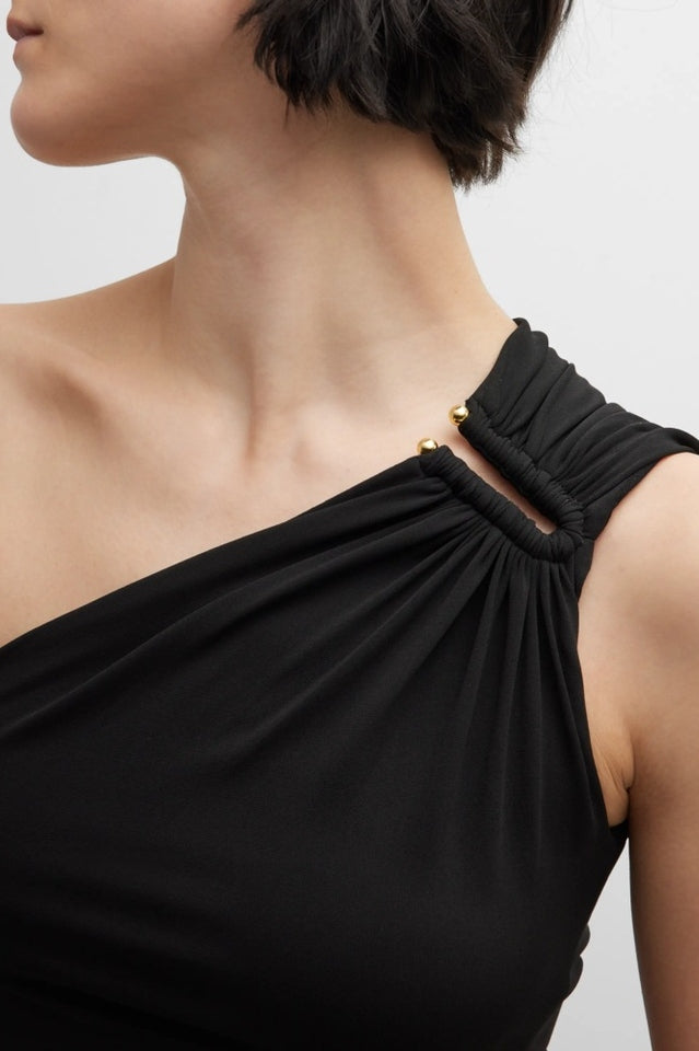 One Shoulder Cutout Twisted Slit Dress