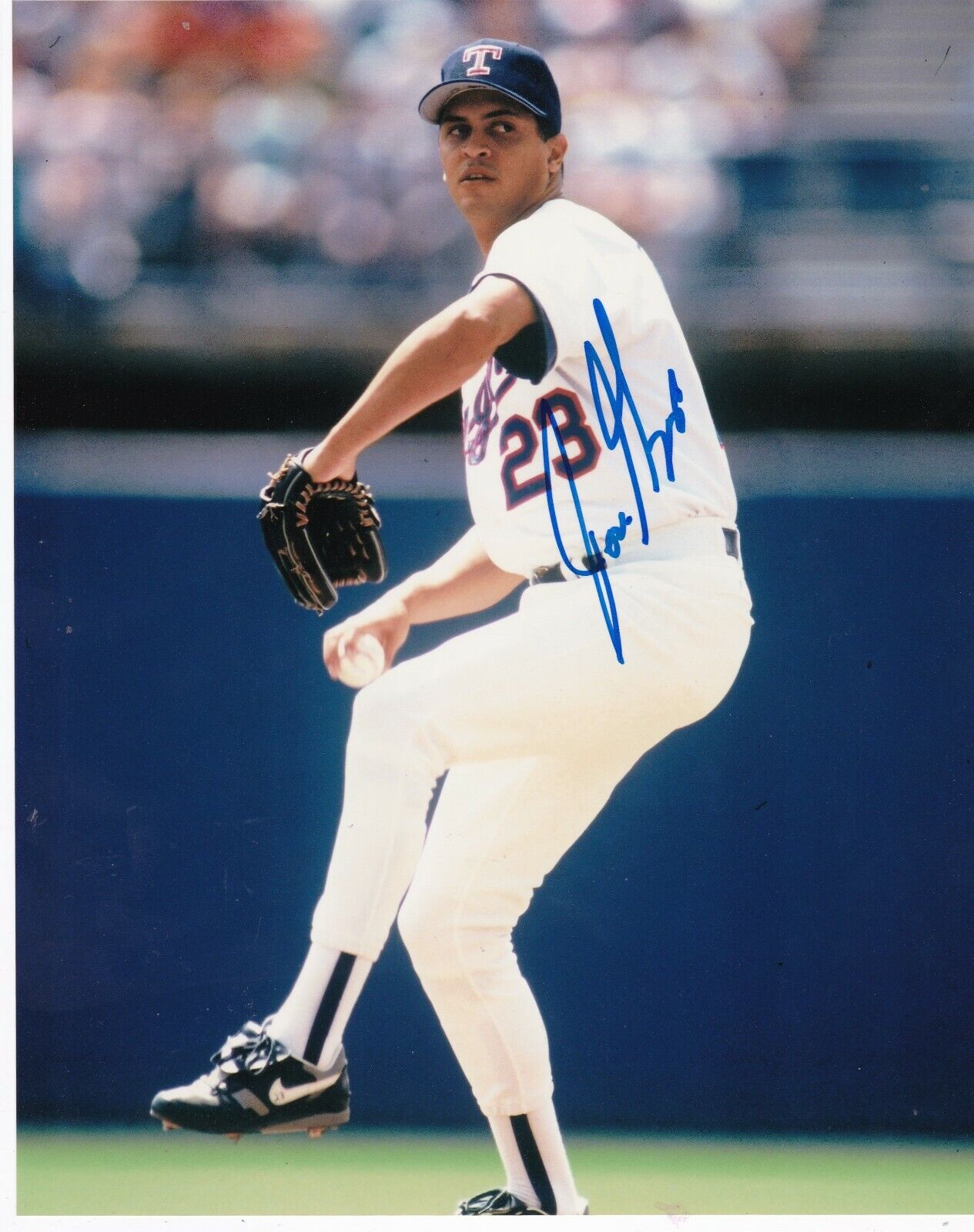 JOSE GUZMAN TEXAS RANGERS ACTION SIGNED 8x10