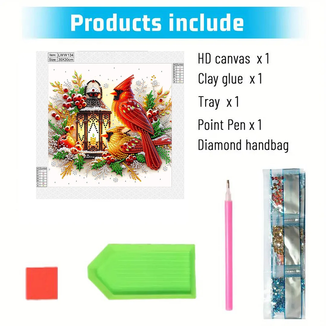 Cardinal Lantern - Partial Special Shaped Drill Diamond Painting Kits (Canvas|30*30cm)