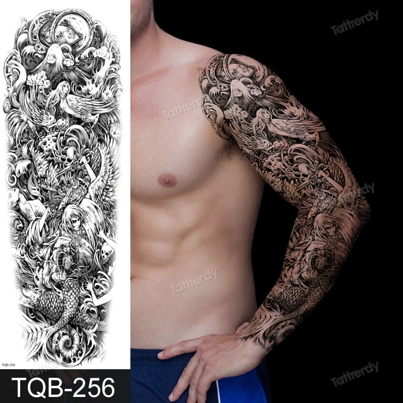 clock lion king fox forest temporary tattoos men sexy body art makeup tattoo sticker black waterproof custom totem maori tatoo