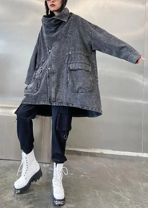 Italian drawstring Fashion clothes For Women denim black gray coats