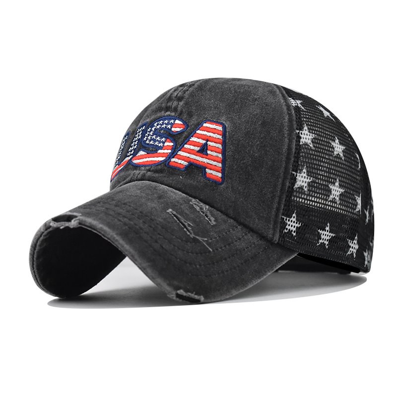American Flag Embroidered Embroidered Print Cap、、URBENIE