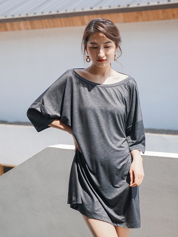 Leisure Solid V-Back Lace Dress Pajama