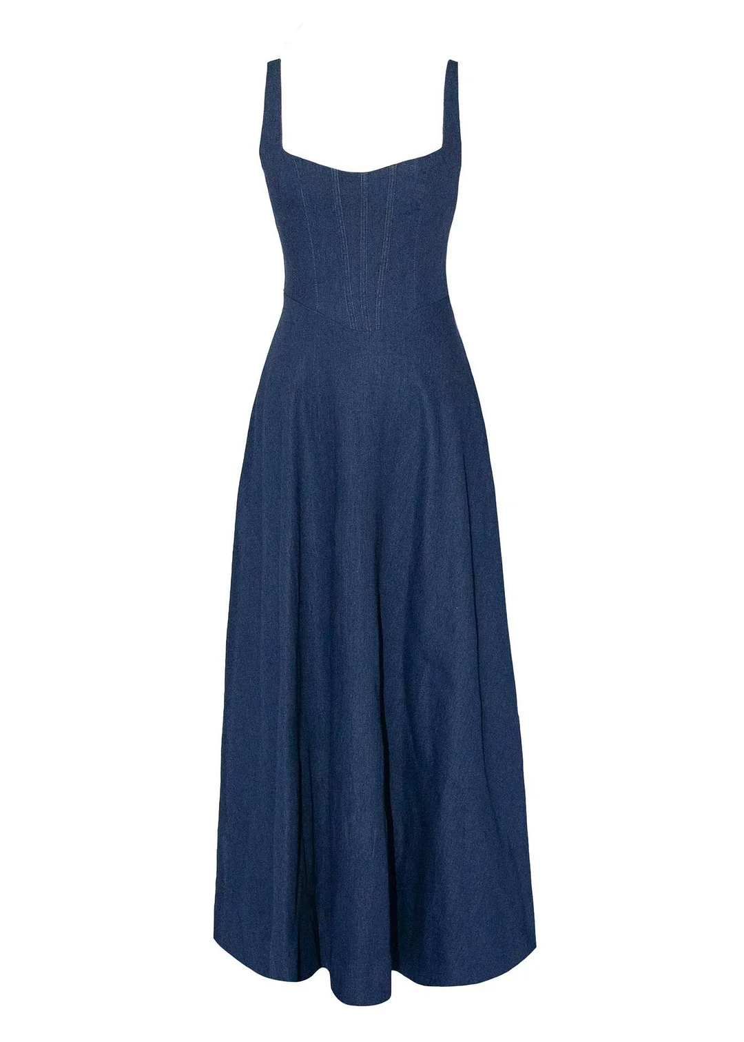 Women's Square Neck Lace-up Waist Sleeveless Denim Dress