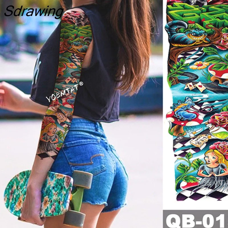 Sdrawing Arm Sleeve Tattoo Japanese Wave Waterproof Temporary Tattoo Sticker Lily Peacock Men Full Tiger Fox Tatoo Body Art Women