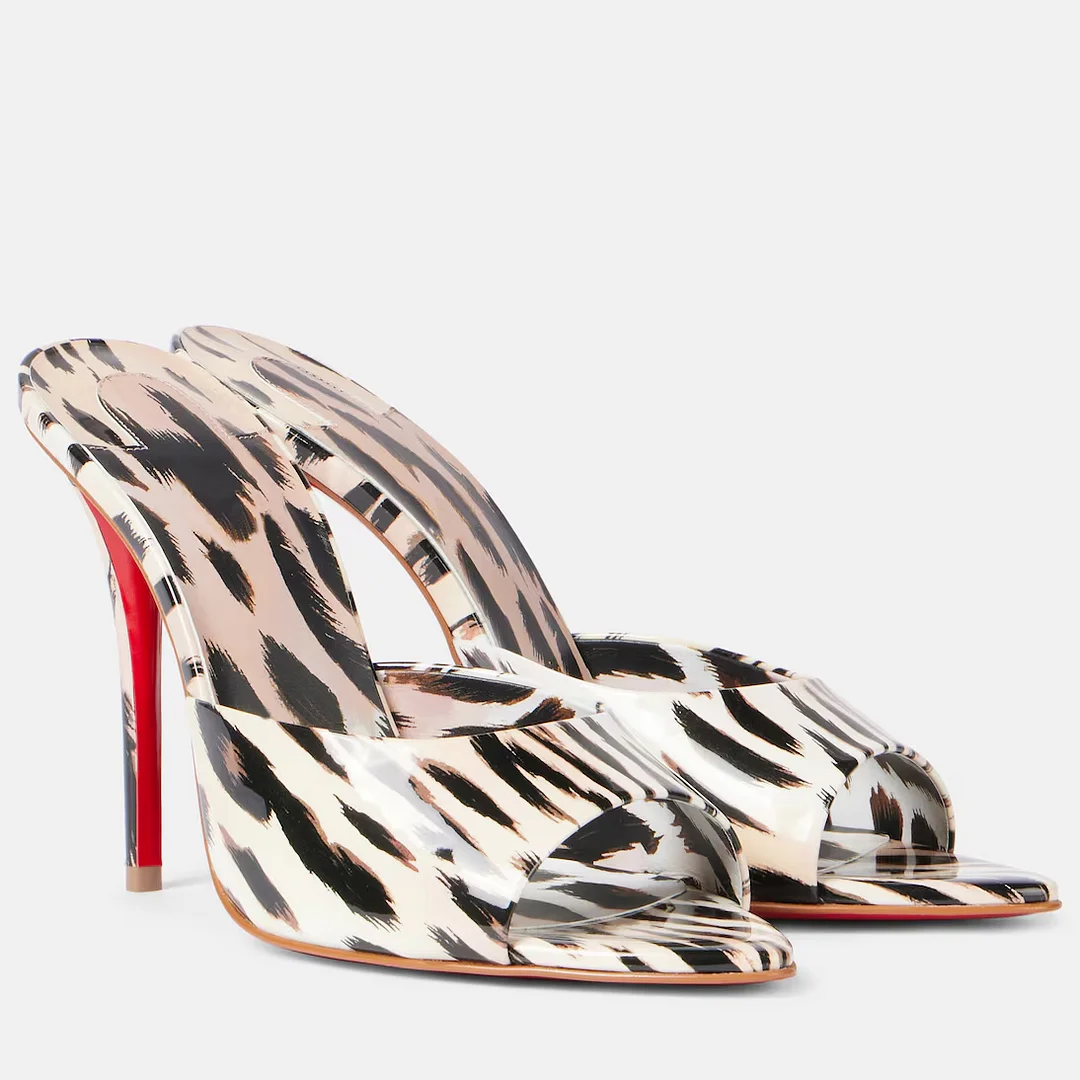 100mm Women's Sandals Pointed Toe Mules Red Bottom Heels Slip on Stilettos-MERUMOTE