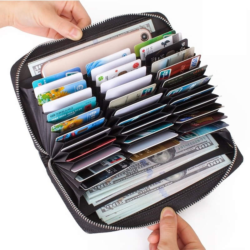 Large Capacity RFID Leather Card Wallet, HUGE STORAGE CAPACITY