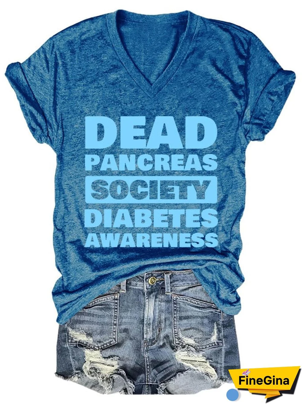 Women's Casual Diabetes Awareness Dead Pancreas Society Printed Short Sleeve T-Shirt