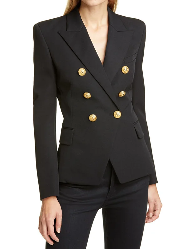 Long Sleeves Buttoned Notched Collar Blazer Outerwear
