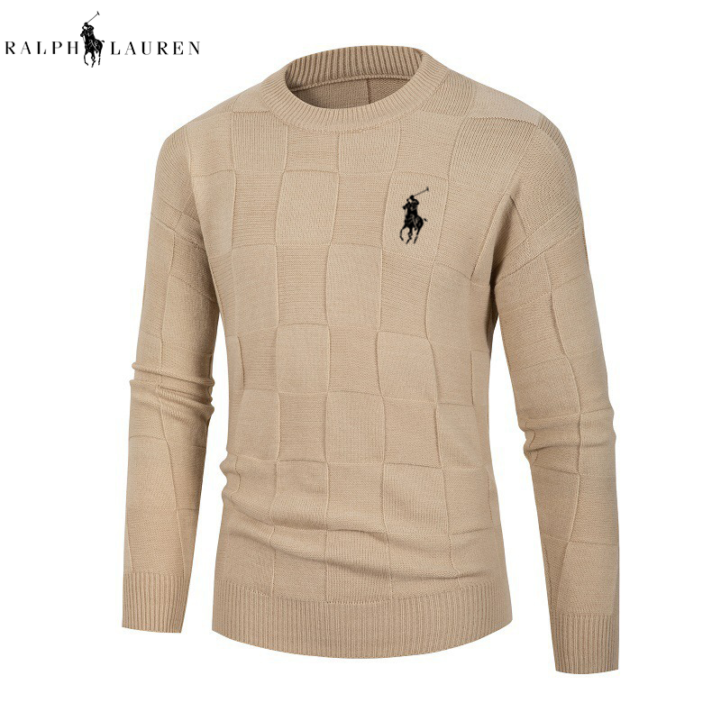 RL® Męski sweter z okrągłym dekoltem w jednolitym kolorze