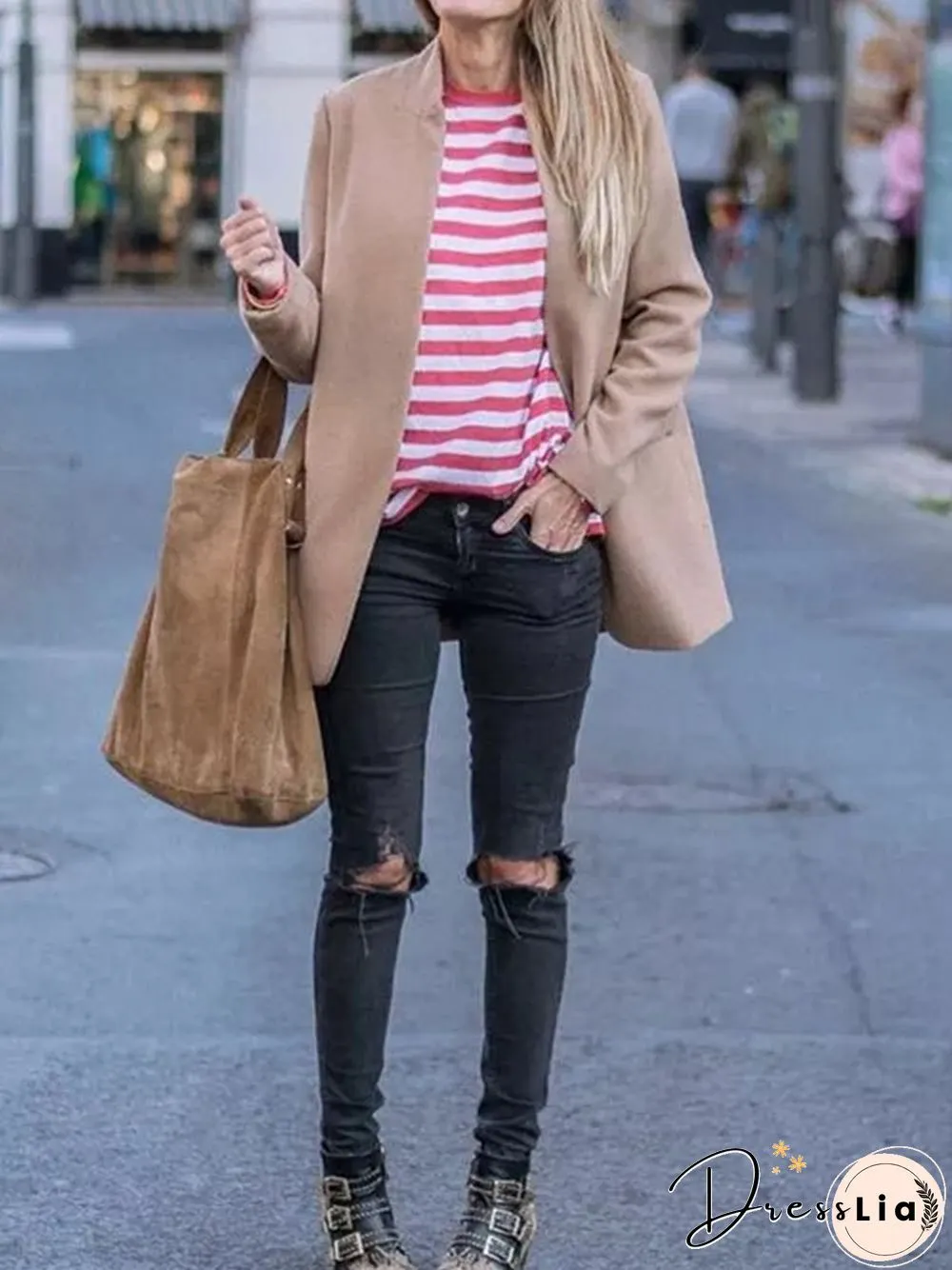 Casual Autumn Polyester Stand Collar No Elasticity Work Split Joint Casual Jacket for Women