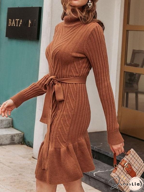 Ruffle Hem Belted Sweater Dress for Women