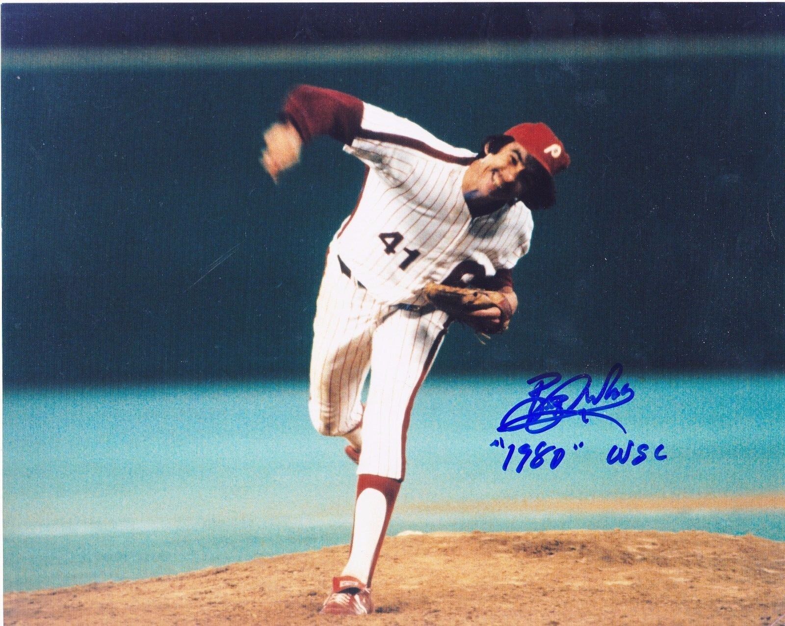 BOB WALK PHILADELPHIA PHILLIES 1980 WSC ACTION SIGNED 8x10