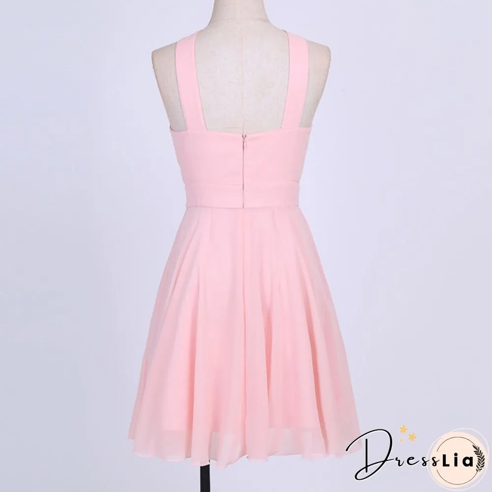 Women Ladies Chiffon Criss-cross Shoulder Straps Bridesmaid Short Dress Evening Prom Gown