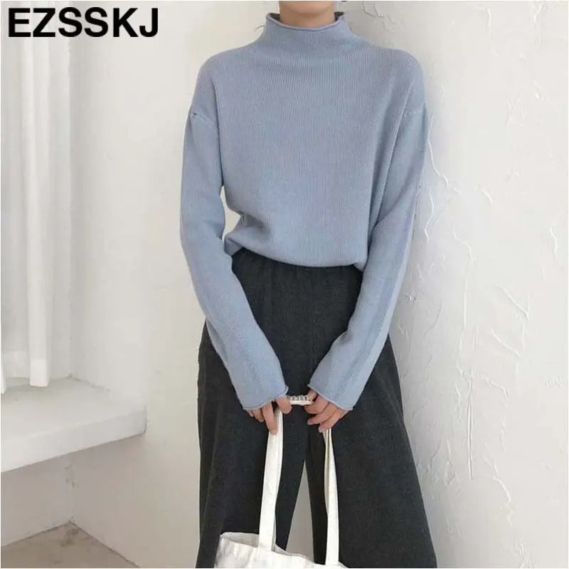 half high collar chic Korean loose lazy autumn winter sweater soft bottoming sweater pullovers women female winter basic jumper
