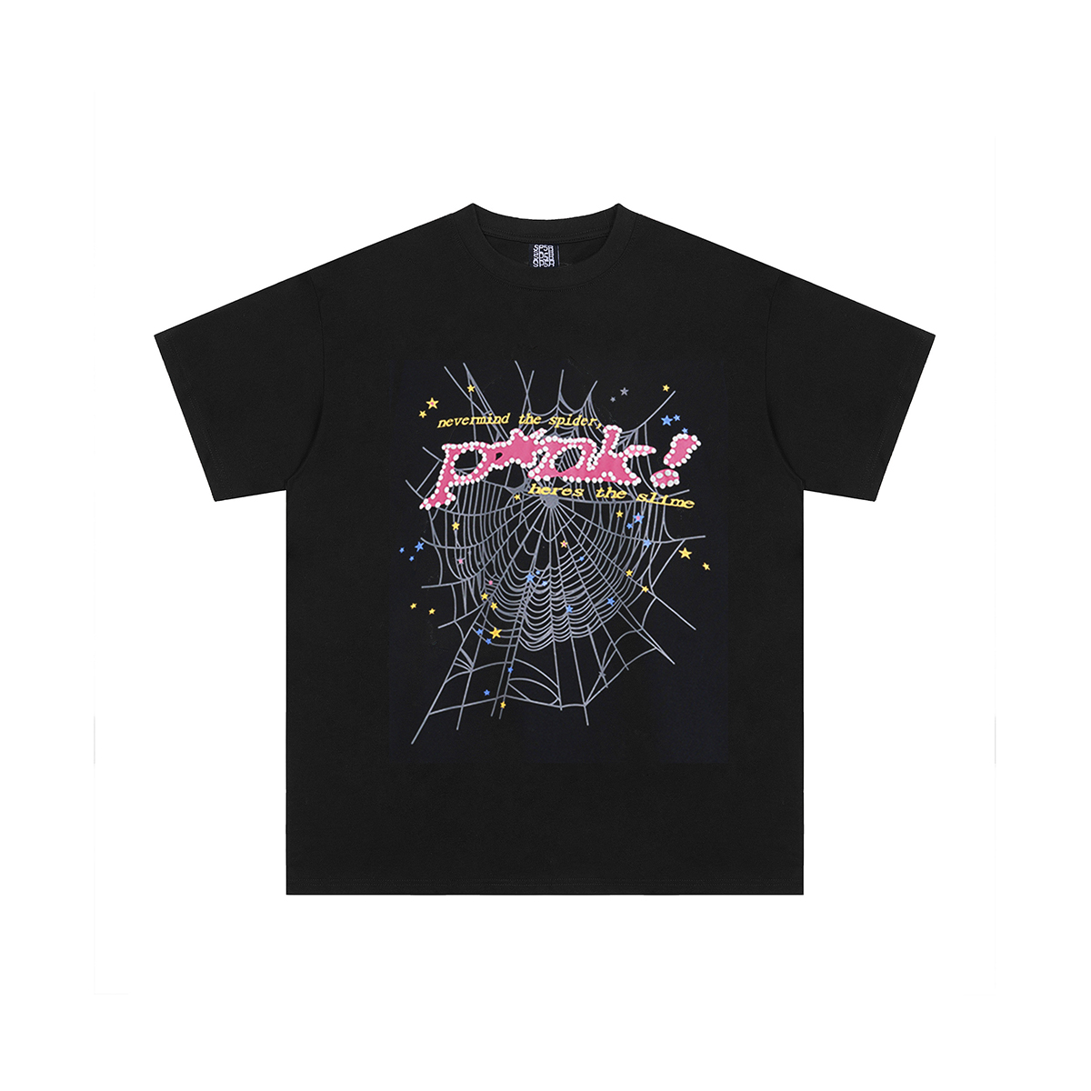 2024 Sp5der Stars Pink Sign T-Shirt - Black
