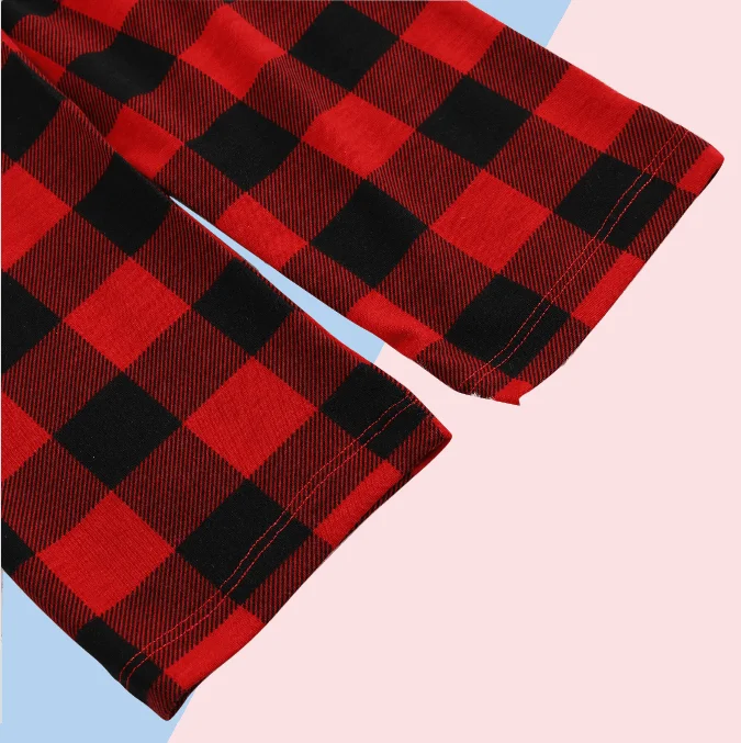 MERRY CHRISTMAS Antler Print Grey Top with Black and Red Plaid Pants Family Matching Pajamas Set JJF-005