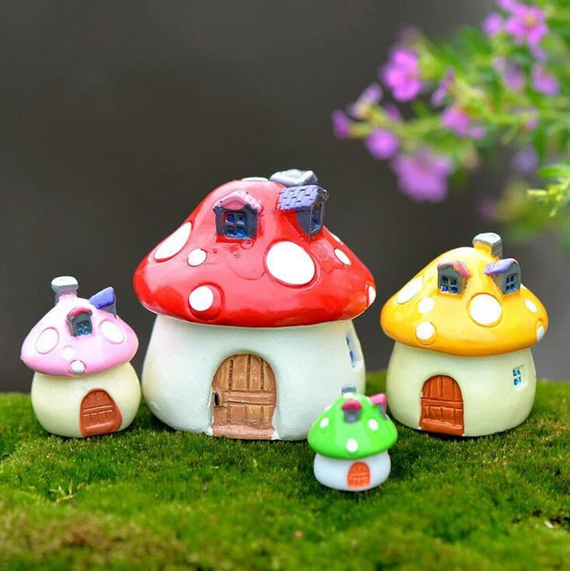 Mushroom House Resin Craft Figurine Cake Dollhouse Building Diy Home Decor Miniature Fairy Garden Decoration Figure Accessories