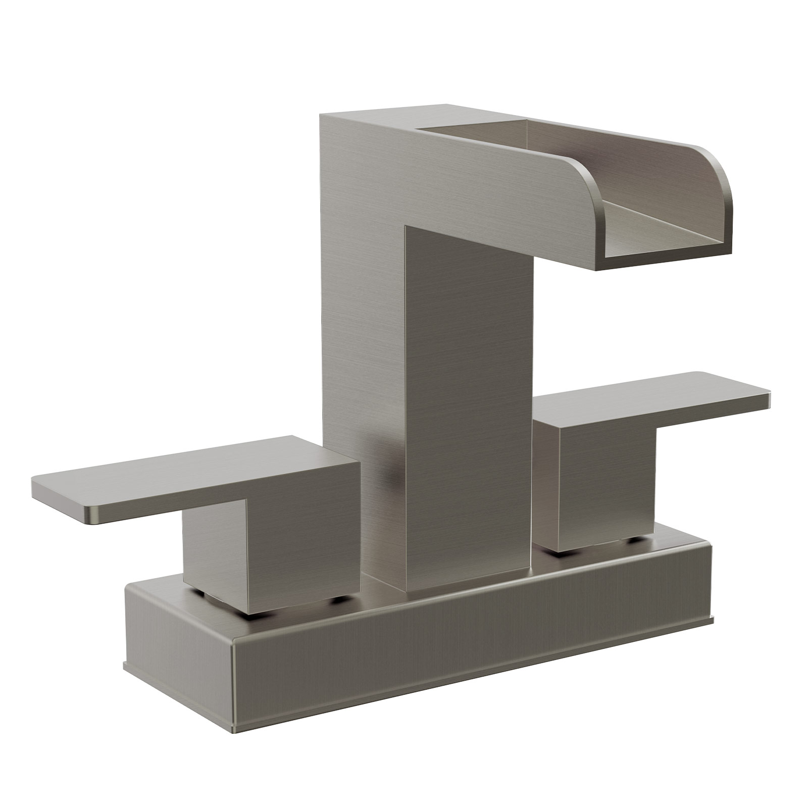 Open Trough Waterfall 4 in. Centerset Double Handle Bathroom Faucet 1.03 GPM in Brushed Nickel – Drain Not Included