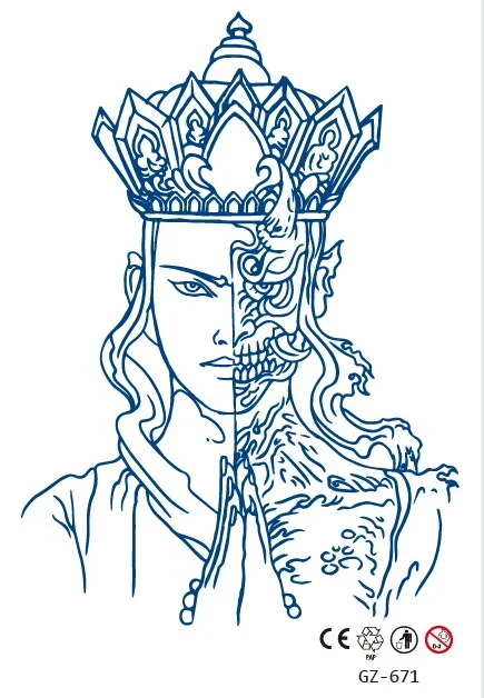 Temporary Waterproof Tattoo Stickers Ancient Chinese God of War Totem Thinker Juice Ink Men Women Girl Chest Arm Body Fake Tatoo