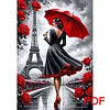 (PDF Pattern)Woman with Red Umbrella under Eiffel Tower 11CT PDF Cross Stitch Pattern Instant Digital Download Counted Printable 15.75x21.65inch tapestrymarket