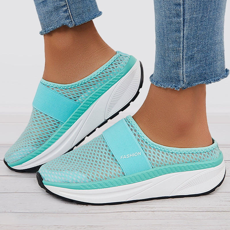 Women's Platform Mesh Orthopedic Walking Half Drag Slide Sneakers