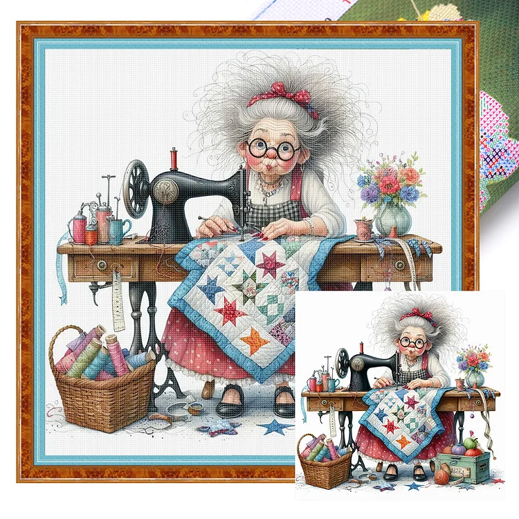 【Huacan Brand】Sewing granny 50*50cm 11CT Stamped Canvas Cross Stitch gbfke