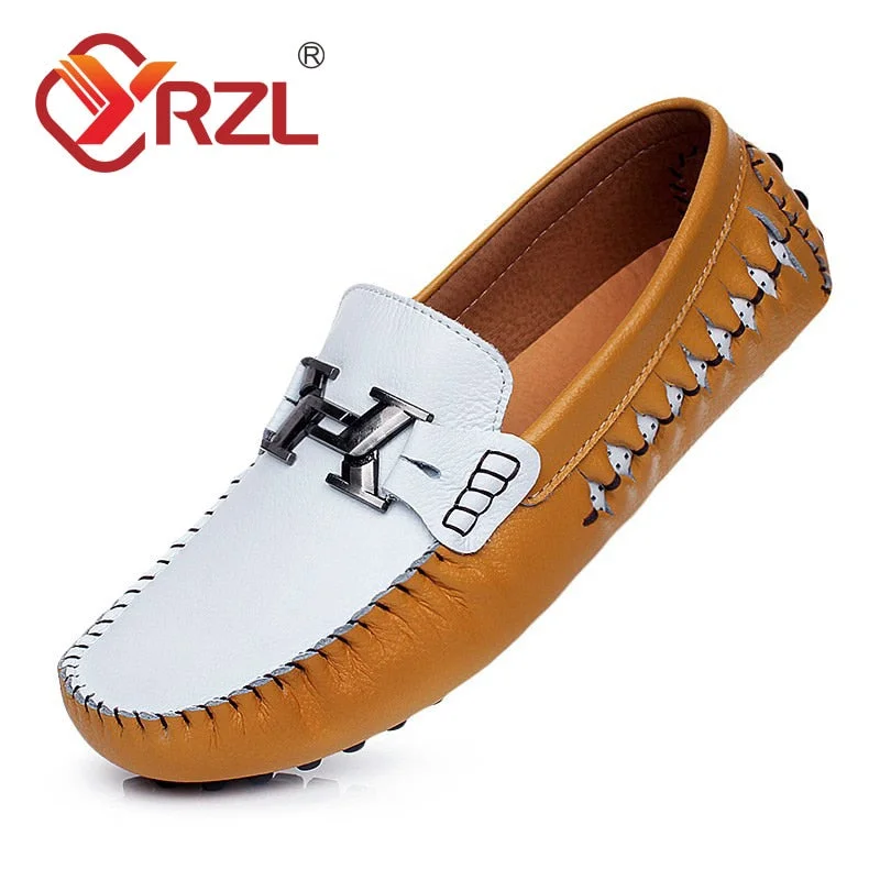 YRZL Loafers Men Handmade Leather Shoes Casual Driving Shoes Flats Slip-on Shoes Moccasins Boat Shoes Mens Loafers Men