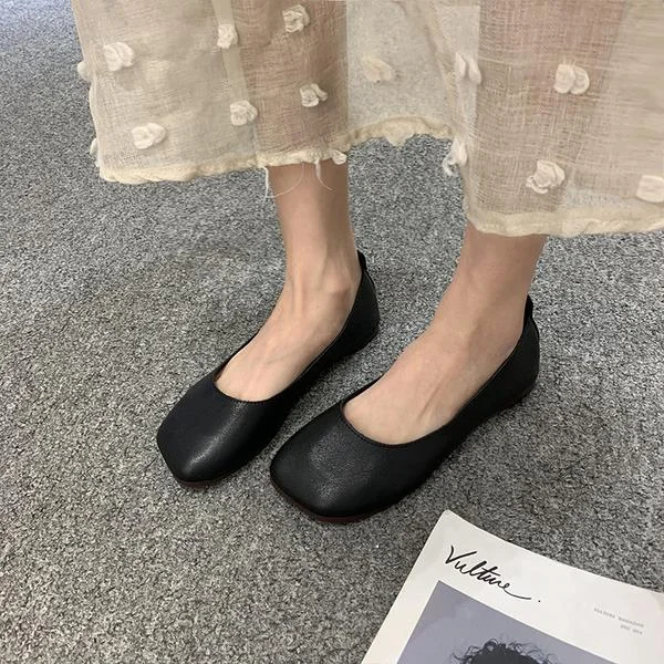 Korean Shoes Black Flats Women's Moccasins All-Match Autumn Shallow Mouth Female Footwear Casual Sneaker Square Toe 2021 Nurse