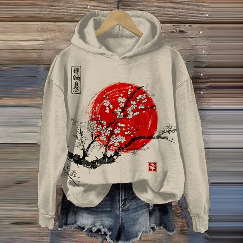 Japanese Ukiyo-E Sunrise Hokusai Sashiko Art Painting Print Hoodie