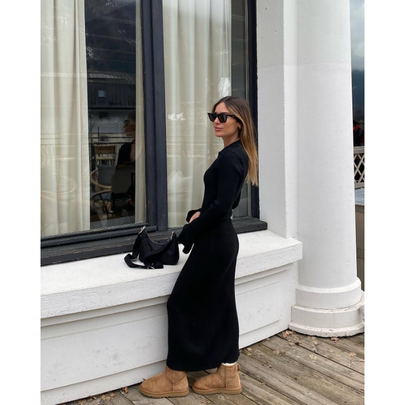 Ootddress White High Waist Knitwear Dress Fashion Women Rib Lapel Autumn 2025 Slim Elegant Long Dress Casual Knit Solid Party Dress