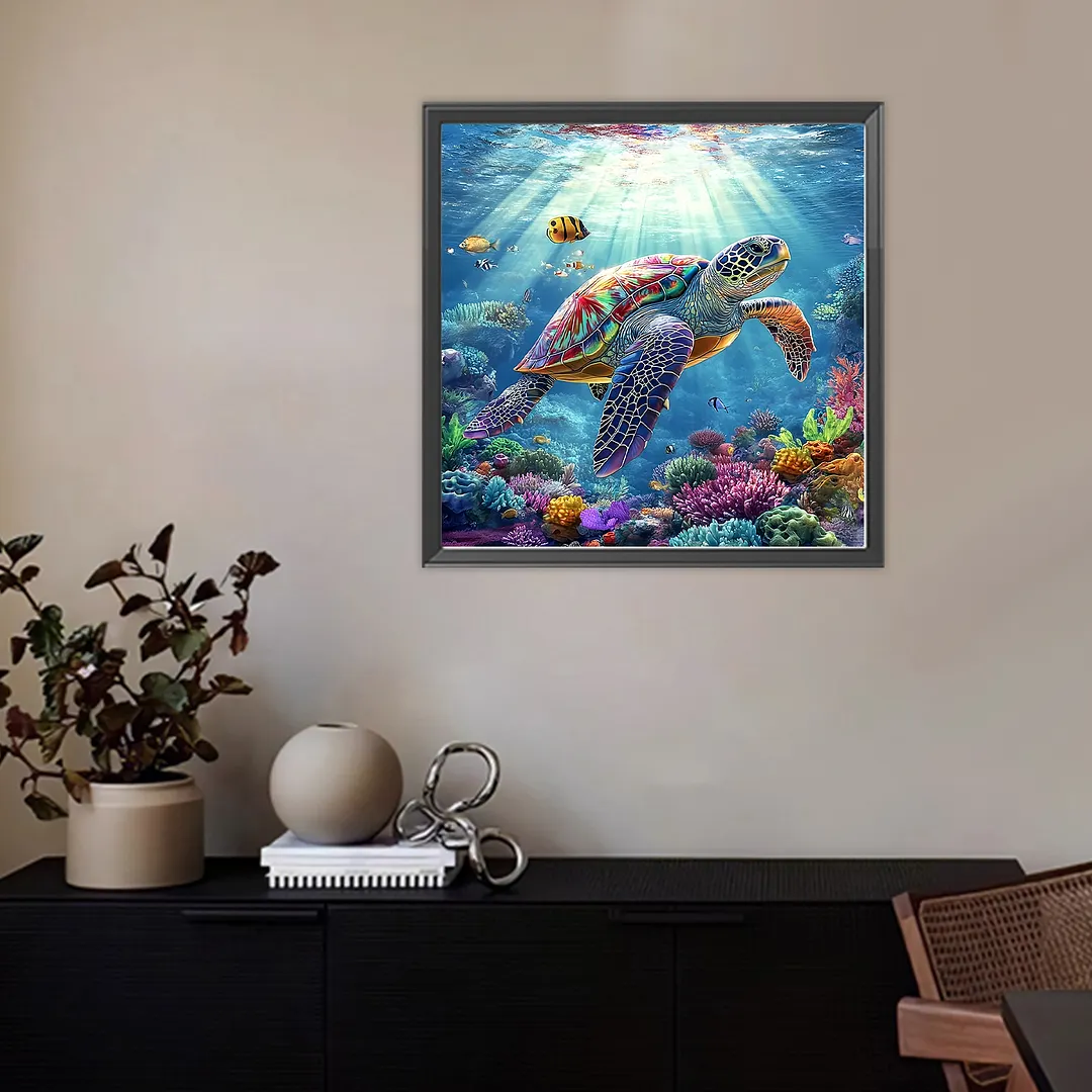 Sea Turtle Full DIY 5D Round Drill Gem Art Diamond Painting Kits 11.81x11.81 in Diamond Art Kits Diamond Dots Paintings Picture Arts Craft for Adults/Beginners Gift Idea Home Decor