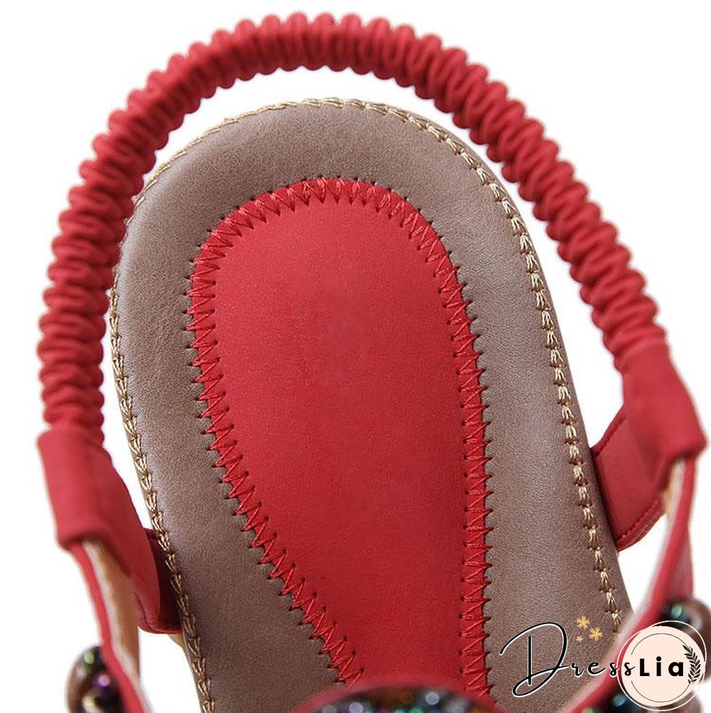 Women Hot Open Toe Flat Summer Sandals String Bead Ethnic Sandals